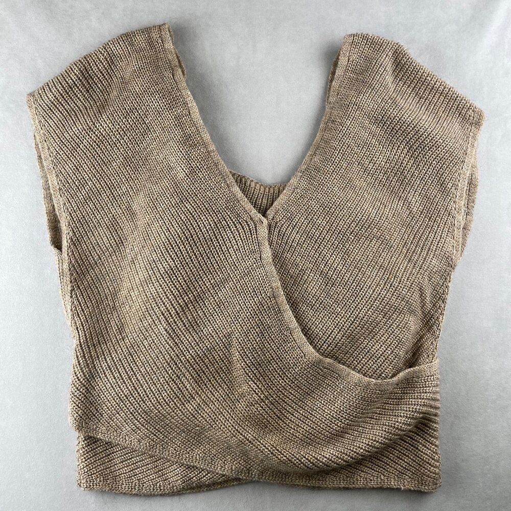 By Anthropologie Sweater Vest Women Small Beige Wrap Knit 2-Piece Boho OB1429125